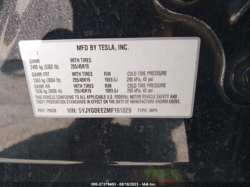 5YJYGDEE2MF161029 Tesla Model Y LONG RANGE 9