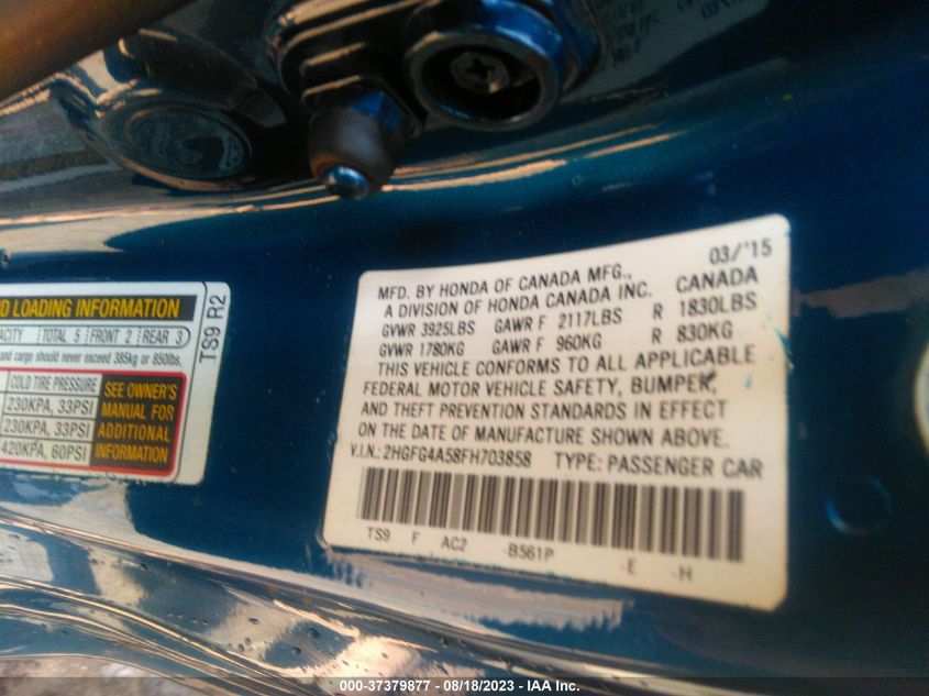 2015 HONDA CIVIC COUPE SI 2HGFG4A58FH703858