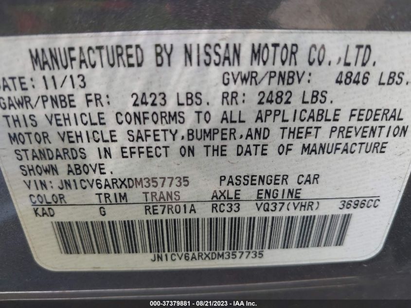 2013 INFINITI G37 SEDAN X - JN1CV6ARXDM357735
