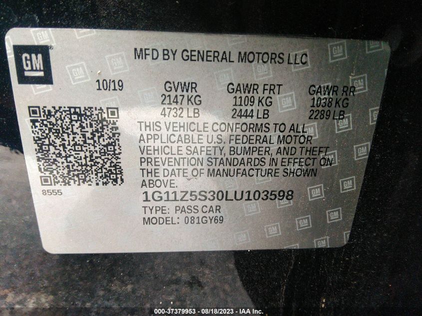 2020 CHEVROLET IMPALA LT - 1G11Z5S30LU103598