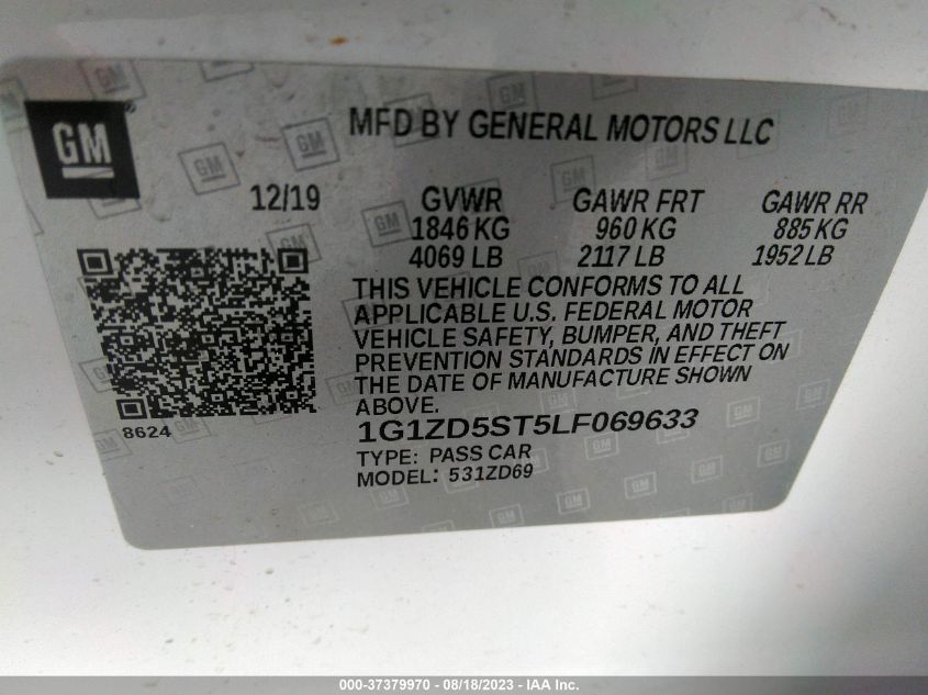 2020 CHEVROLET MALIBU LT - 1G1ZD5ST5LF069633