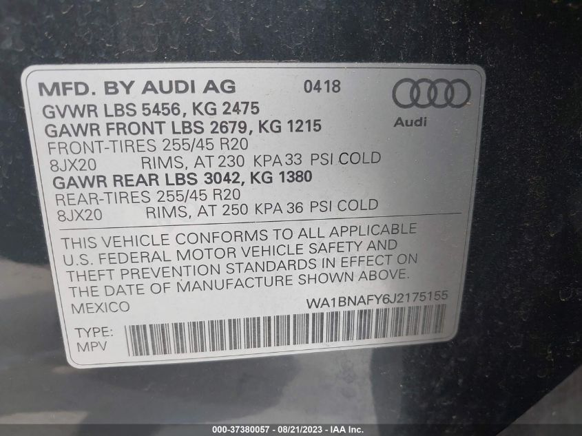 2018 AUDI Q5 TECH PREMIUM PLUS - WA1BNAFY6J2175155