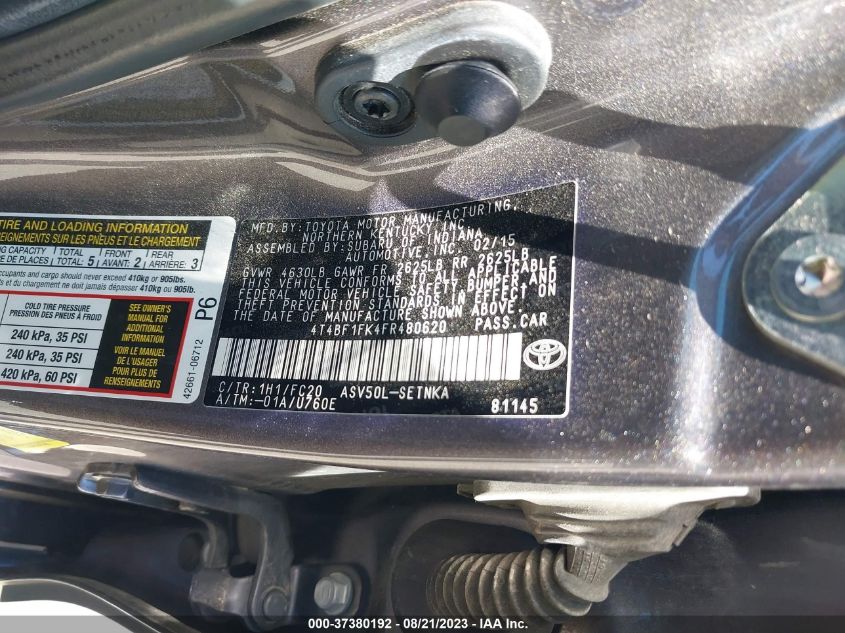 2015 TOYOTA CAMRY XLE/SE/LE/XSE - 4T4BF1FK4FR480620
