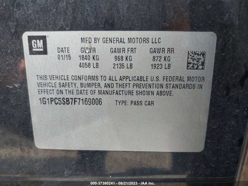 2015 CHEVROLET CRUZE LT - 1G1PC5SB7F7169006