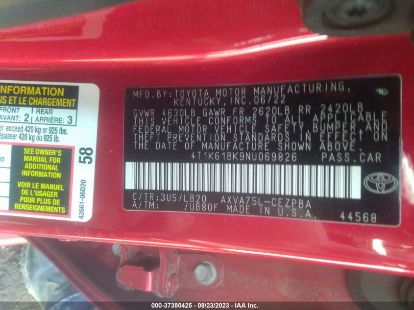 2022 TOYOTA CAMRY XSE - 4T1K61BK9NU069826