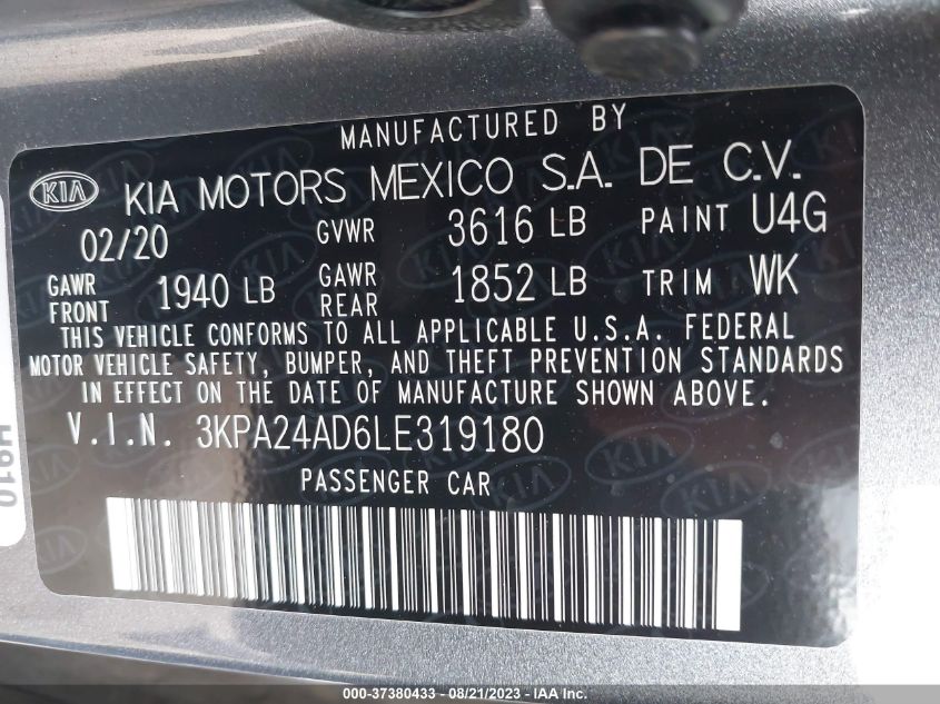 2020 KIA RIO LX/S - 3KPA24AD6LE319180