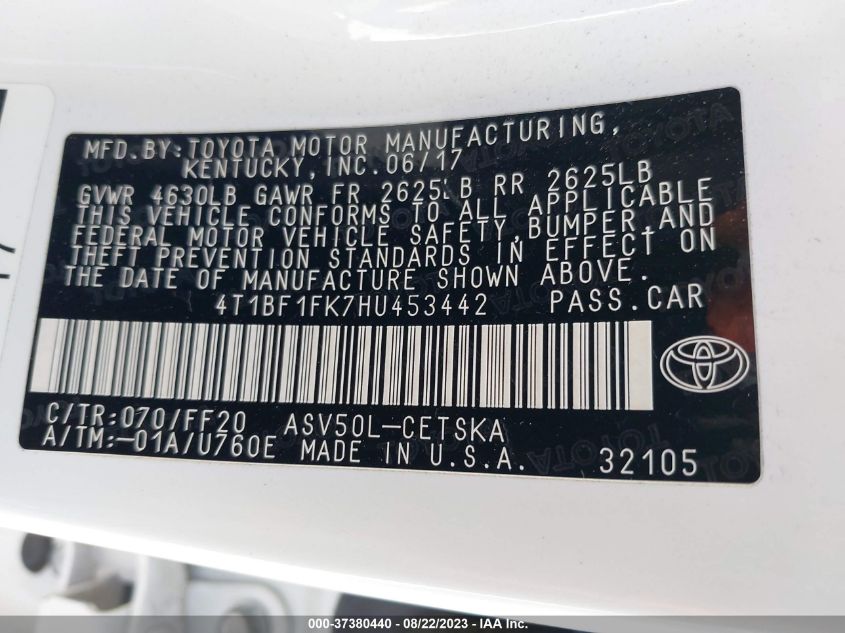 2017 TOYOTA CAMRY XLE/SE/LE/XSE - 4T1BF1FK7HU453442