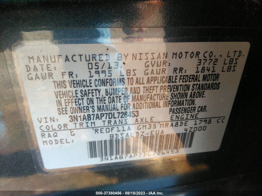 2013 NISSAN SENTRA SV - 3N1AB7AP7DL726453