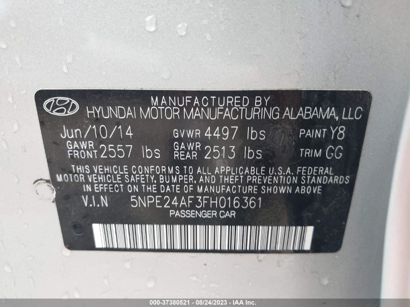 2015 HYUNDAI SONATA 2.4L SE - 5NPE24AF3FH016361