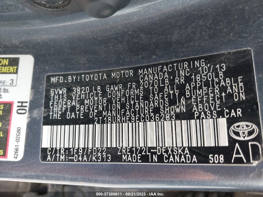 2014 TOYOTA COROLLA L/LE/LE PLS/PRM/S/S PLS - 2T1BURHE9EC036283