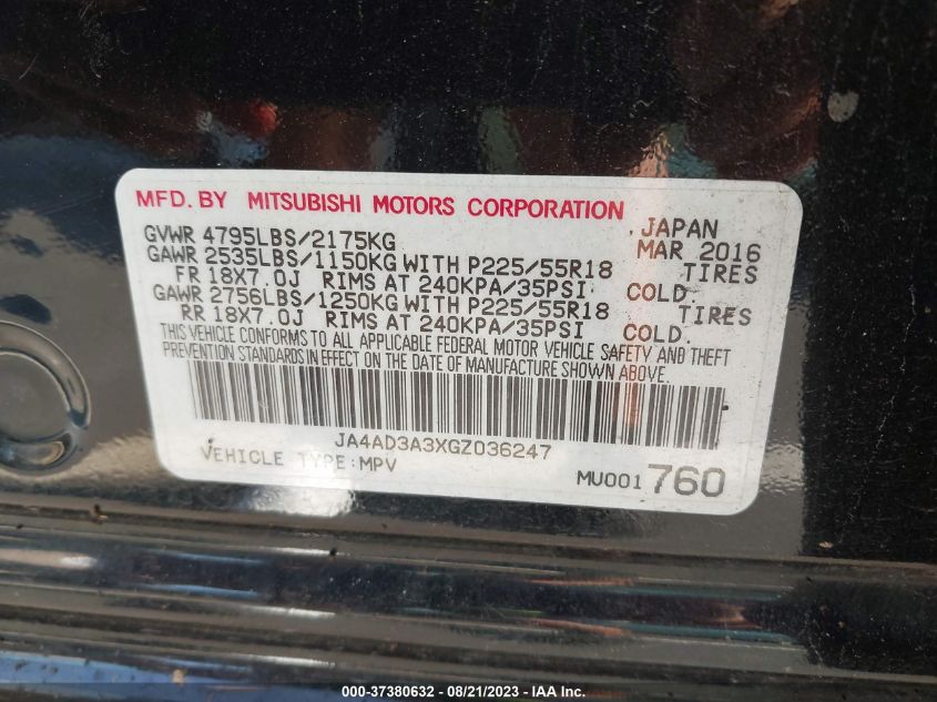 2016 MITSUBISHI OUTLANDER SE/SEL - JA4AD3A3XGZ036247