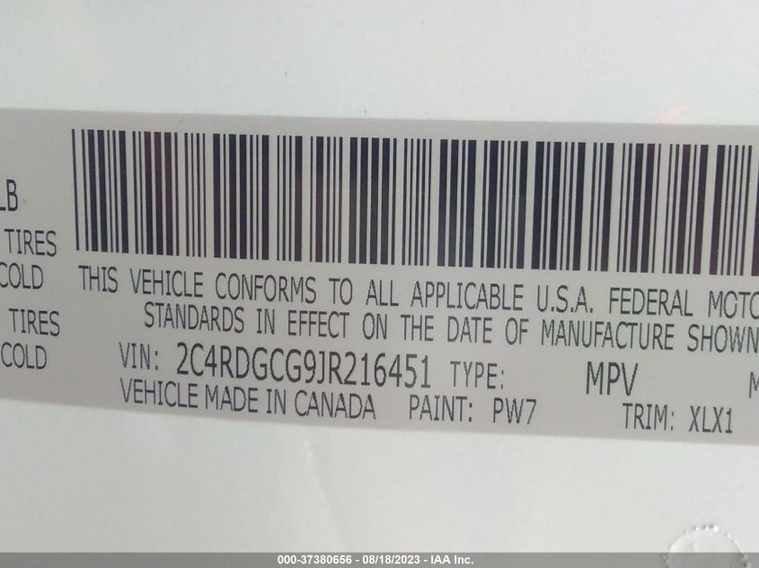 2018 DODGE GRAND CARAVAN SXT - 2C4RDGCG9JR216451
