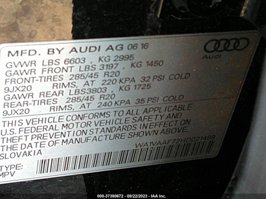 2017 AUDI Q7 PRESTIGE - WA1VAAF72HD021489