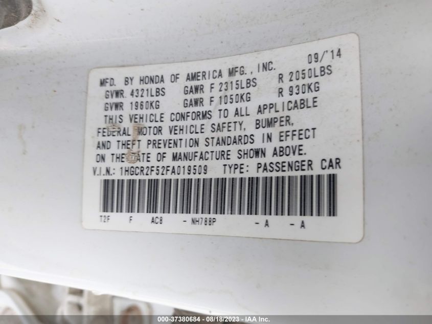 2015 HONDA ACCORD SEDAN SPORT - 1HGCR2F52FA019509