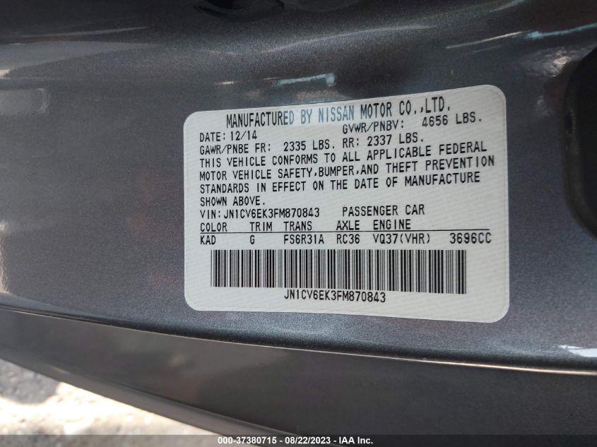 2015 INFINITI Q60 COUPE S - JN1CV6EK3FM870843