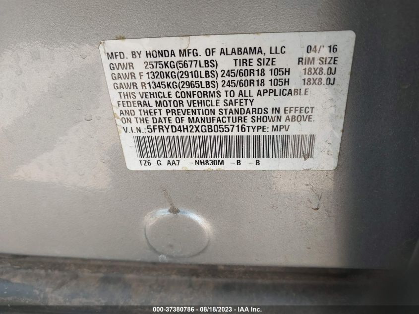 2016 ACURA MDX - 5FRYD4H2XGB055716