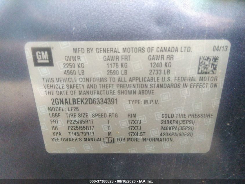 2013 CHEVROLET EQUINOX LS - 2GNALBEK2D6334391