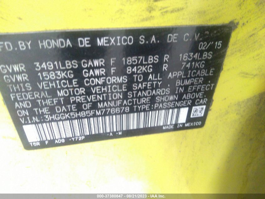 2015 HONDA FIT EX-L/EX - 3HGGK5H85FM776678