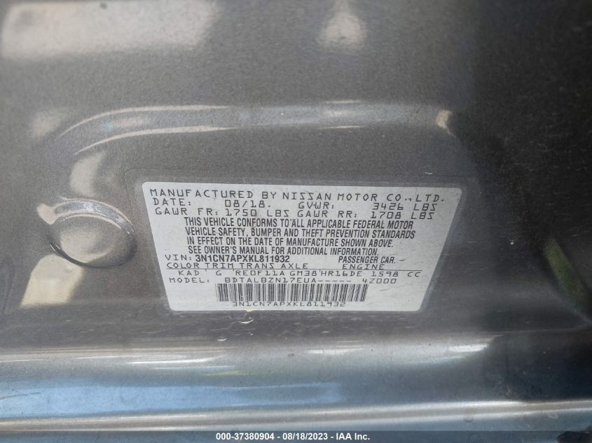 2019 NISSAN VERSA SEDAN SV - 3N1CN7APXKL811932