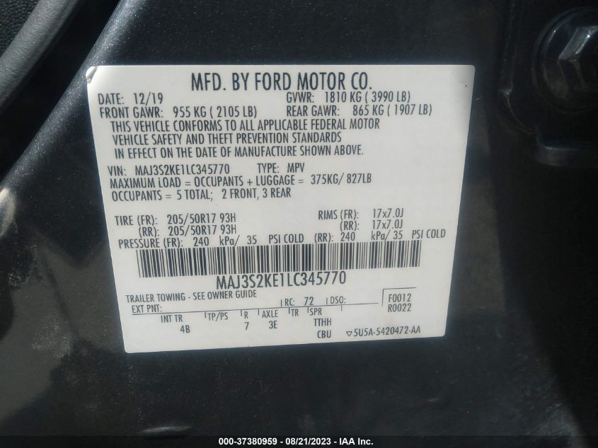2020 FORD ECOSPORT TITANIUM - MAJ3S2KE1LC345770