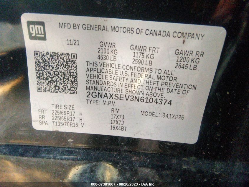 2022 CHEVROLET EQUINOX LS - 2GNAXSEV3N6104374