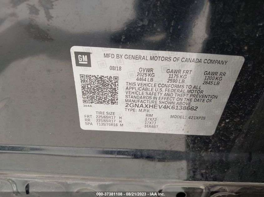 2019 CHEVROLET EQUINOX LS - 2GNAXHEV4K6138662