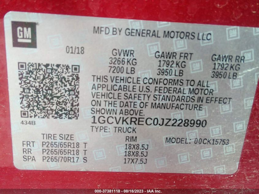 2018 CHEVROLET SILVERADO 1500 LT - 1GCVKREC0JZ228990