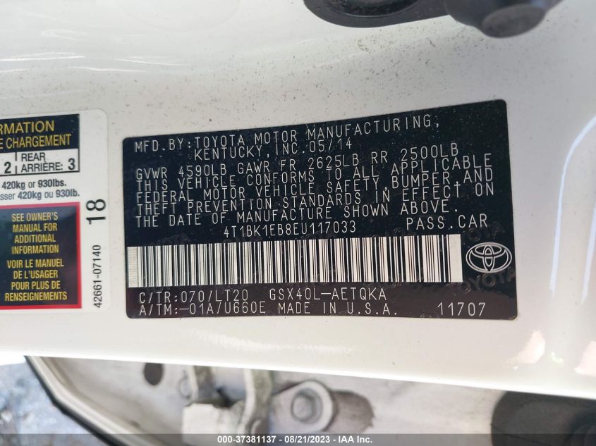 2014 TOYOTA AVALON LIMITED - 4T1BK1EB8EU117033