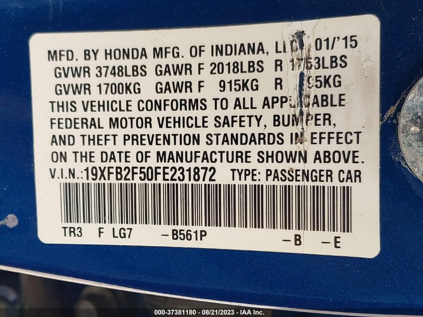 2015 HONDA CIVIC SEDAN LX - 19XFB2F50FE231872