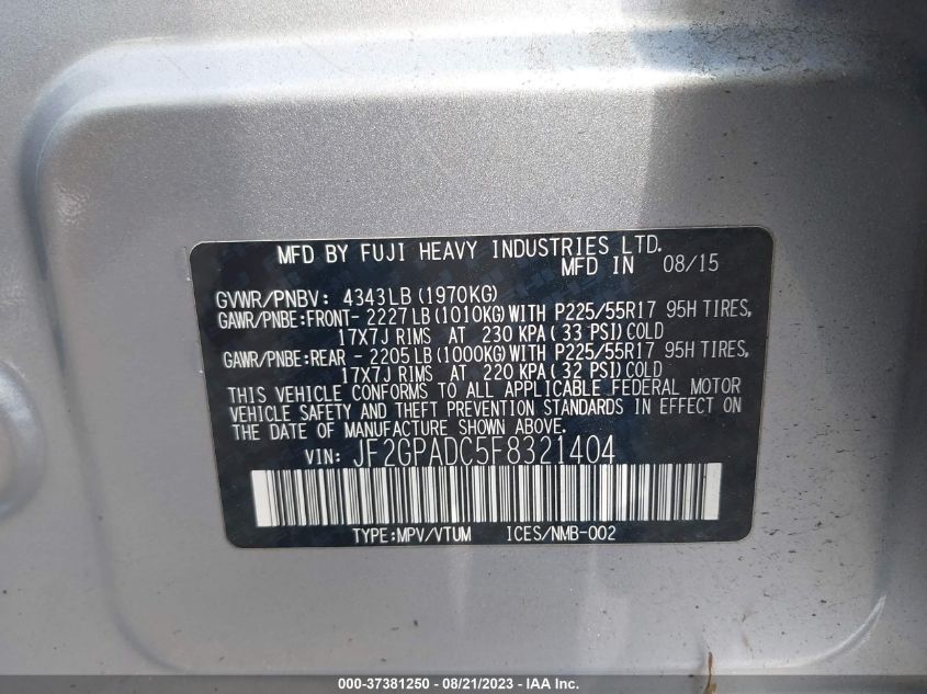 2015 SUBARU XV CROSSTREK PREMIUM - JF2GPADC5F8321404