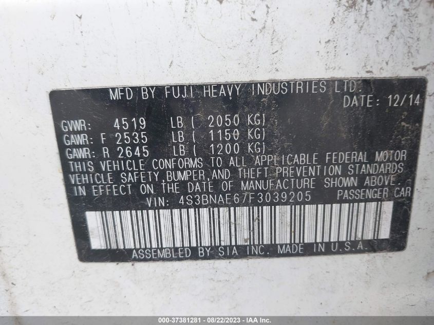 2015 SUBARU LEGACY 2.5I PREMIUM - 4S3BNAE67F3039205