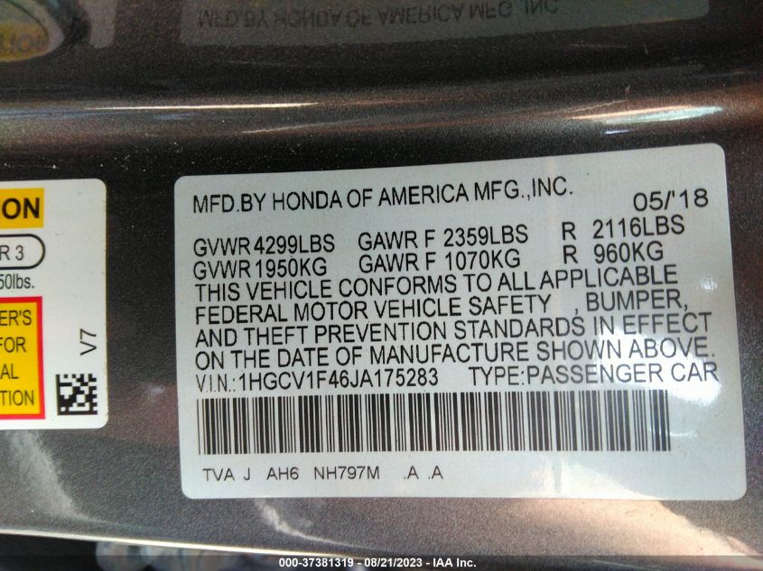 2018 HONDA ACCORD SEDAN EX 1.5T - 1HGCV1F46JA175283