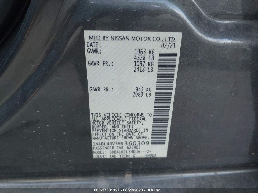 2021 NISSAN ALTIMA SV - 1N4BL4DV3MN360309