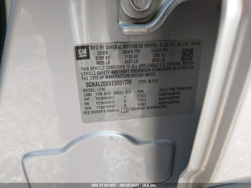 2014 CHEVROLET CAPTIVA SPORT FLEET LS - 3GNAL2EKXES651726