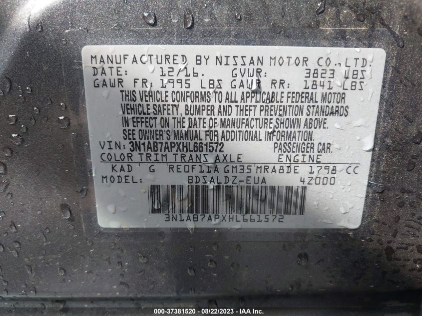 2017 NISSAN SENTRA SV - 3N1AB7APXHL661572