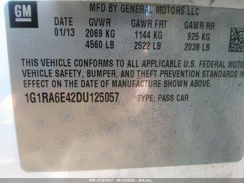 2013 CHEVROLET VOLT - 1G1RA6E42DU125057
