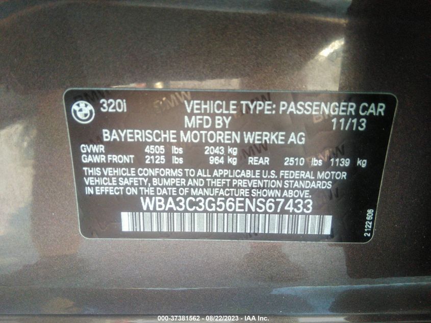 2014 BMW 3 SERIES 320I XDRIVE - WBA3C3G56ENS67433
