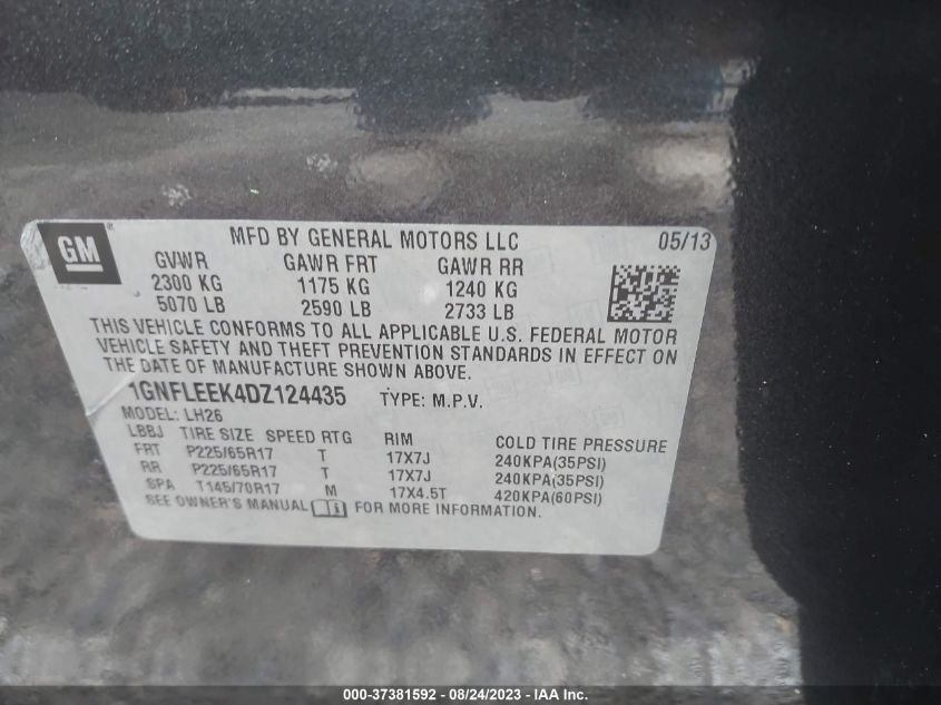 2013 CHEVROLET EQUINOX LT - 1GNFLEEK4DZ124435