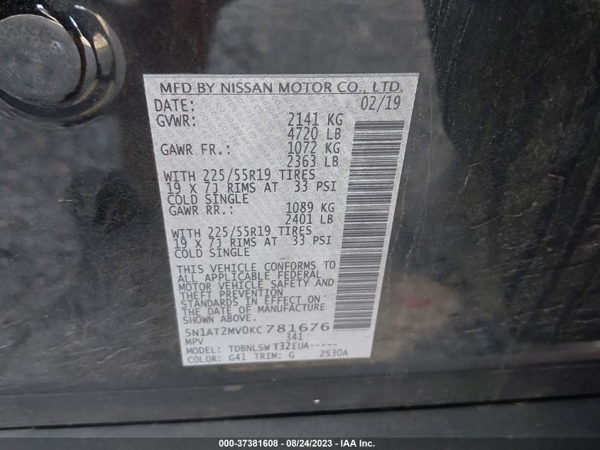 2019 NISSAN ROGUE SL - 5N1AT2MV0KC781676