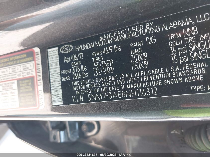 2022 HYUNDAI TUCSON SEL - 5NMJF3AE8NH116312