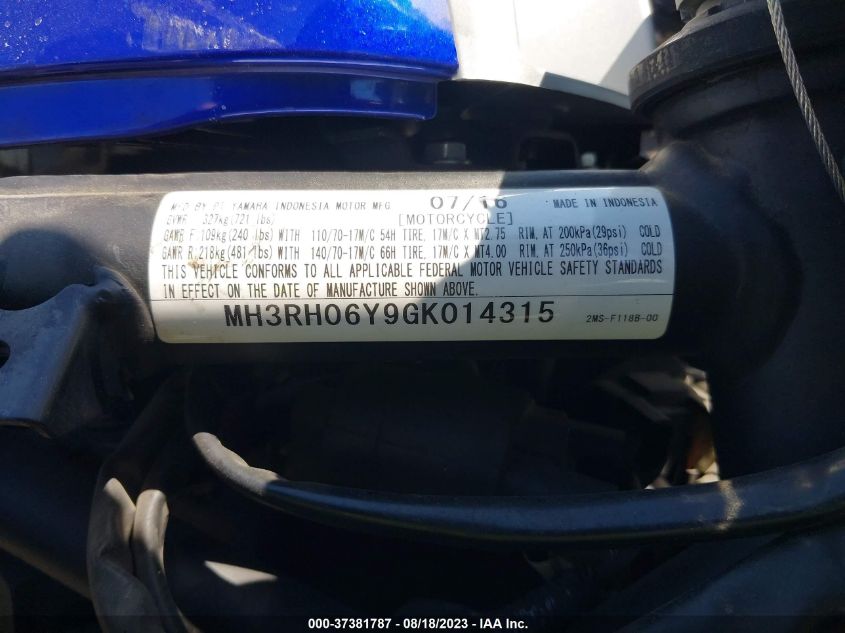 2016 YAMAHA YZFR3 MH3RH06Y9GK014315