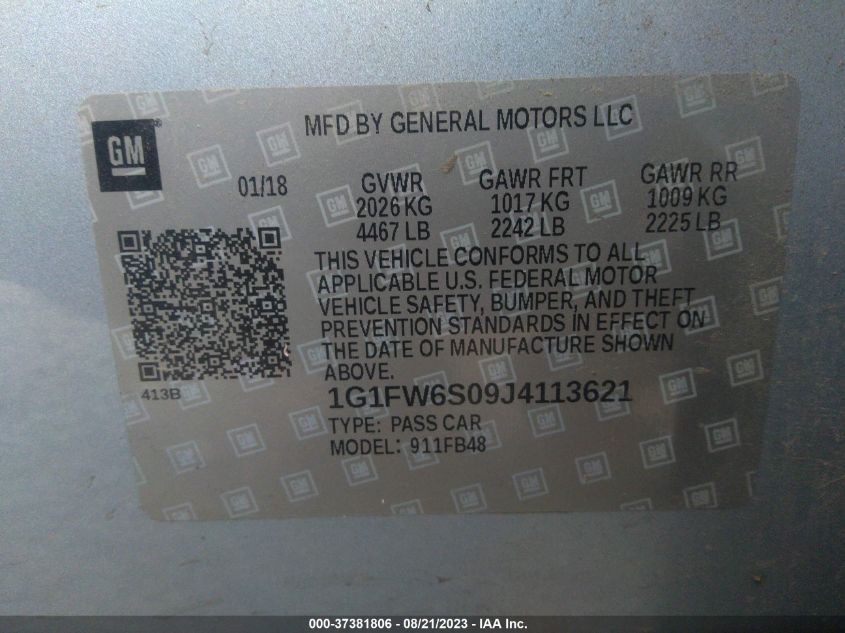 2018 CHEVROLET BOLT EV LT - 1G1FW6S09J4113621