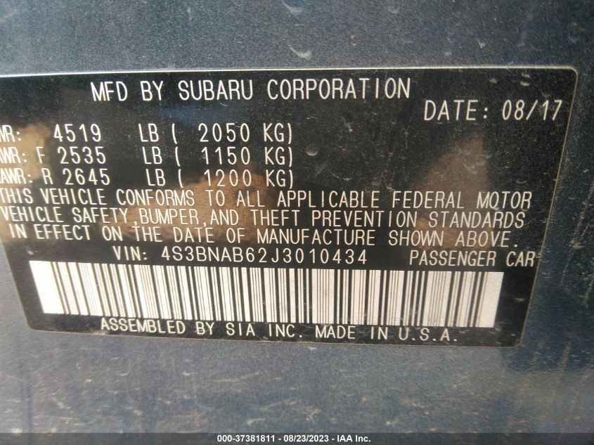 2018 SUBARU LEGACY - 4S3BNAB62J3010434