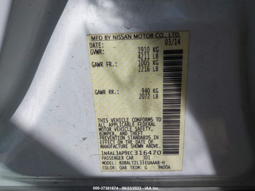 2014 NISSAN ALTIMA 2.5 SV - 1N4AL3AP9EC316470