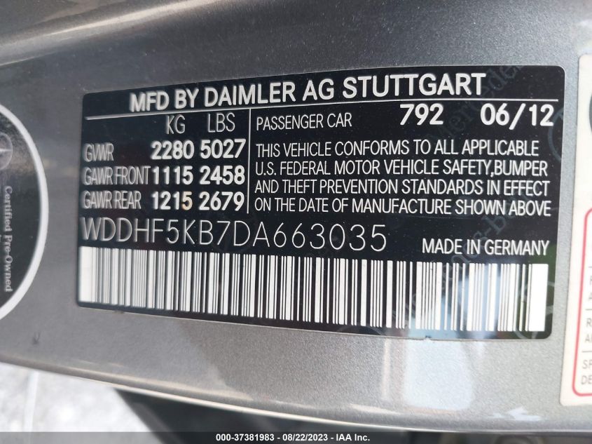 2013 MERCEDES-BENZ E-CLASS E 350 - WDDHF5KB7DA663035