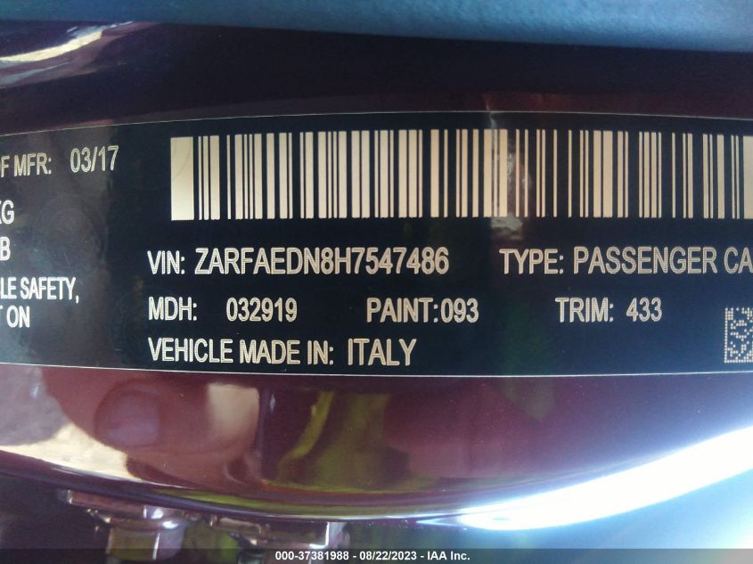 2017 ALFA ROMEO GIULIA - ZARFAEDN8H7547486