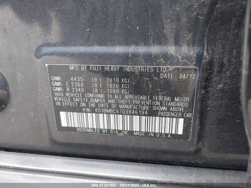 2013 SUBARU LEGACY 2.5I PREMIUM - 4S3BMBC67D3046194