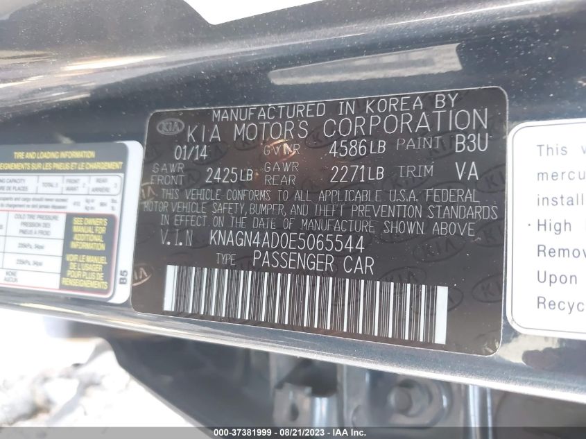 2014 KIA OPTIMA HYBRID EX - KNAGN4AD0E5065544