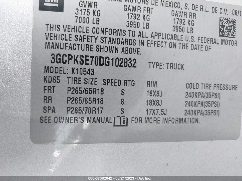 2013 CHEVROLET SILVERADO 1500 LT - 3GCPKSE70DG102832