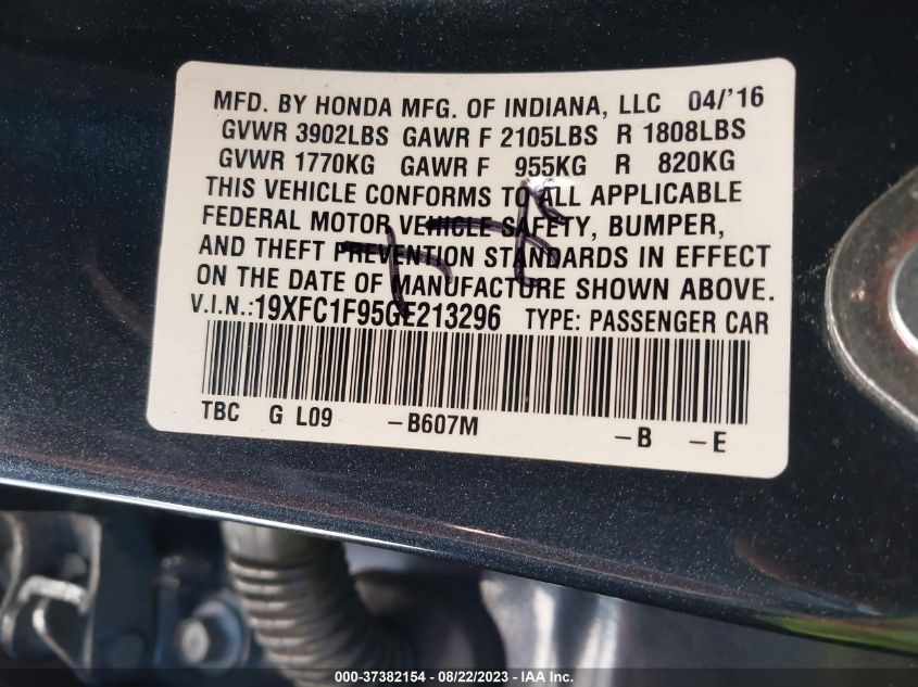 2016 HONDA CIVIC SEDAN TOURING - 19XFC1F95GE213296